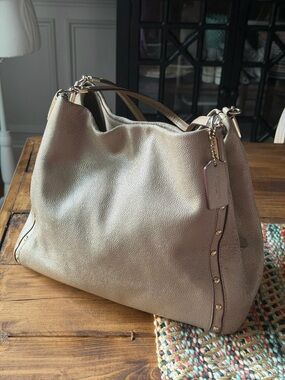 Coach Metallic Taupe Pebbled Leather with Gold Studs - Madison Phoebe